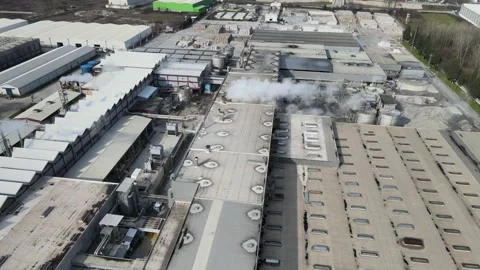 Factory chimneys smoke drone Stock Footage 263710255