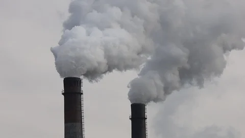 Factory chimneys smoking with dense white smoke. Stock Footage 123737450