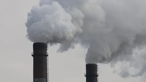 Factory chimneys smoking with dense white smoke. Stock Footage