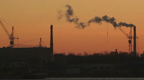 Factory chimneys in sunset Stock Footage 10862196