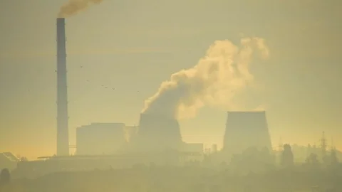 Factory complex in smog Stock Footage 70143844