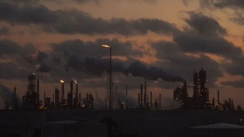 Factory construction silhouettes with night illumination Stock Footage 115847758