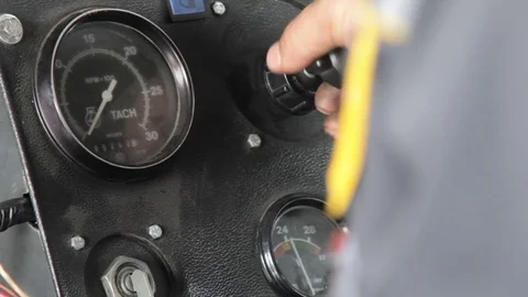 Factory control panel closeup. Worker hands operating with control panel. Worker Stock Footage 78370206