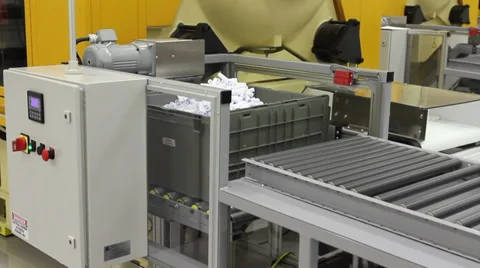 Factory Conveyor Moving Bin Stock Footage 38012508