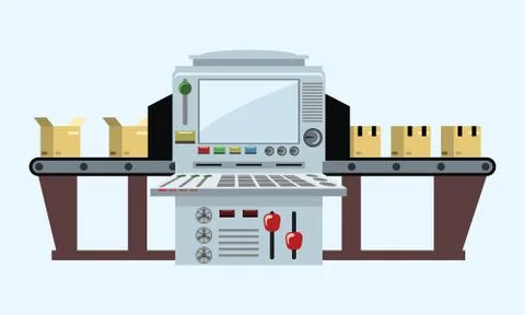 The factory conveyor packing boxes. Conveyor Automatic Production Line with Stock Illustration