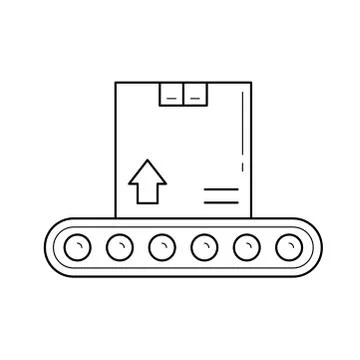 Factory conveyor with parcel vector line icon. Stock Illustration