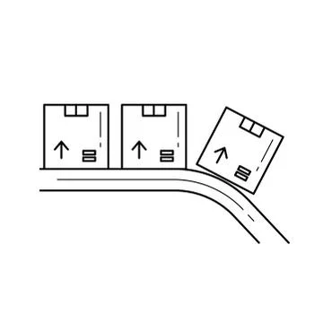 Factory conveyor with parcel vector line icon. Stock Illustration