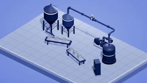 Factory conveyor silo logistics isometric 3d animation Video stock 339333198