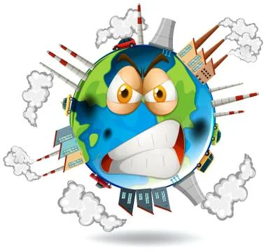 Factory creates polution on earth Illustrazione stock