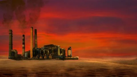 Factory in the desert polution concept Stock Photos
