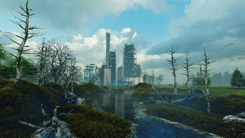 A factory destroying the environment Stock Footage 321894198