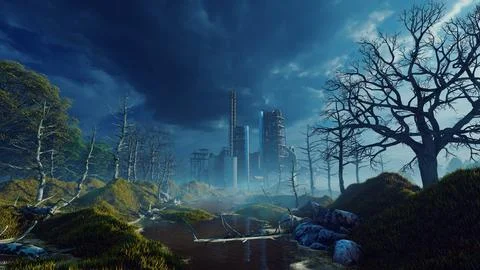 A factory destroying the environment. Stock Illustration