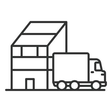 Factory direct delivery, icon in line design. Factory, direct, delivery Stock Illustration