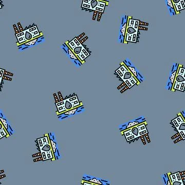 Factory discharging waste river vector seamless pattern Illustrazione stock
