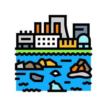 Factory dumping plastic waste into water color icon vector illustration イラスト素材