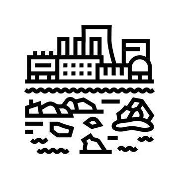 Factory dumping plastic waste into water line icon vector illustration Stock Illustration