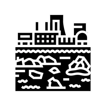 Factory dumping plastic waste into water glyph icon vector illustration Illustrazione stock