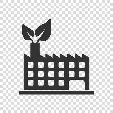 Factory ecology icon in flat style. Eco plant vector illustration on white is Ilustración de archivo