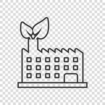 Factory ecology icon in flat style. Eco plant vector illustration on white is Ilustración de archivo
