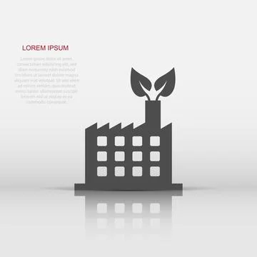Factory ecology icon in flat style. Eco plant vector illustration on white .. Stock Illustration