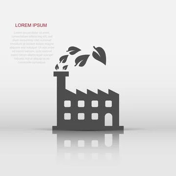 Factory ecology icon in flat style. Eco plant vector illustration on white .. Stock Illustration