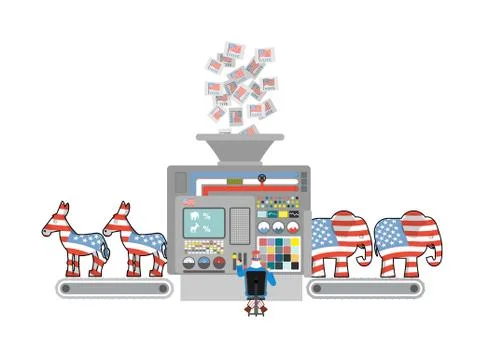Factory elections in America. Uncle Sam says Democrats and Republicans. Voice Stock Illustration