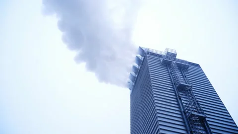 Factory elevator smoking. Steel modern warehouse in grain elevator. Stock Footage 164968968