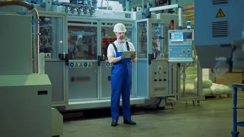Factory employee is observing production process in a factory Stock Footage 105678977