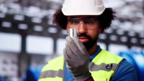Factory Engineer Checking Metal Part Video stock 288558146