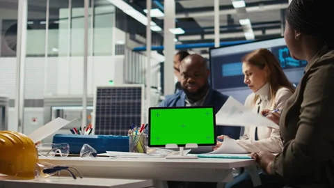 Factory engineer tripping, refining production using green screen tablet Stock Footage 306109048