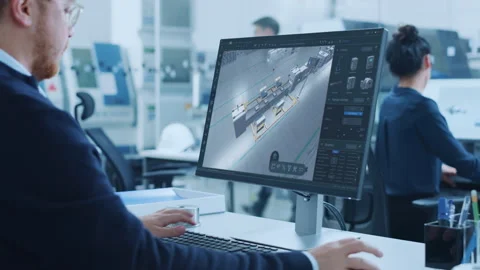 Factory Engineer Works On Computer 3D CAD Software Stock Footage 295812179