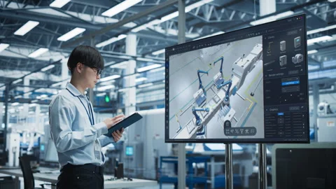 Factory Engineer Works On Computer 3D CAD Software Stock Footage 295812566