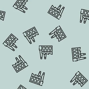 Factory environmental pollution line vector seamless pattern Stock Illustration