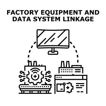 Factory equipment and data system linkage monitoring production Stock Illustration