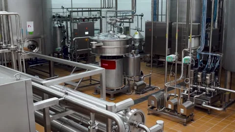 Factory equipment controllers. Equipment at dairy plant. Stock Footage 144358769