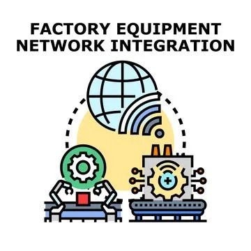 Factory equipment network integrating with global communication network 库存插图