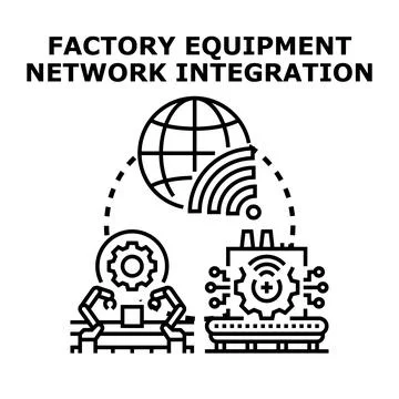 Factory equipment network integrating with global communication network 库存插图