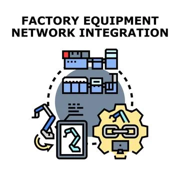 Factory equipment network integrating industrial automation technology Stock-Illustration