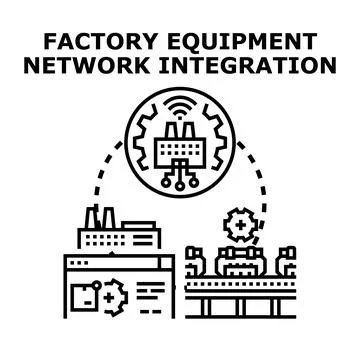 Factory equipment network integration digital automation concept 스톡 일러스트