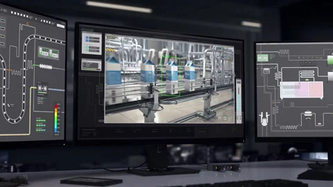 Factory equipment technology checking the quality of milk product packaging Stock Footage 292823667