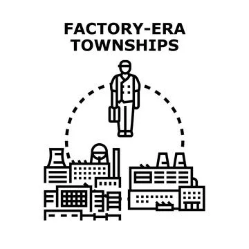 Factory era townships developing industrial communities Stock Illustration