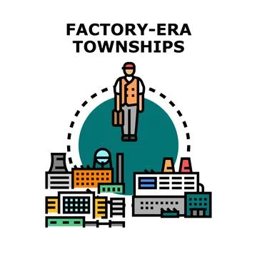 Factory era townships developing industrial communities Stock Illustration