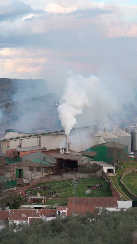 Factory expelling pollution and smoke through a chimney. Environmental problem Video stock 234831055