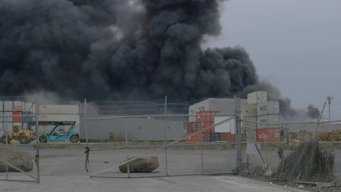 Factory Fire - Slow motion - 4K Stock Footage