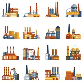 Factory Flat Icons Set Stock Illustration