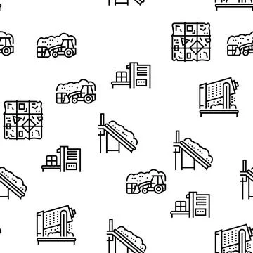 Factory Garbage Waste Vector Seamless Pattern Stock Illustration