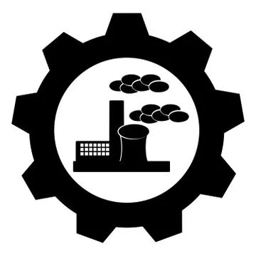 Factory with gear on white background Stock Illustration