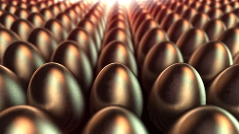 Factory Of The Golden Eggs. 3D close up gold loop background Stock Footage 143763871