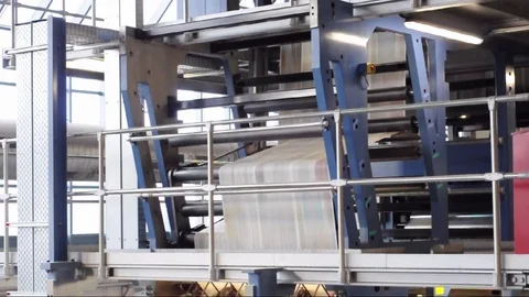 Factory hall with a large offset printing press Stock Footage 84184548