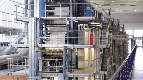 Factory hall with a large offset printing press Stock Footage 84192177